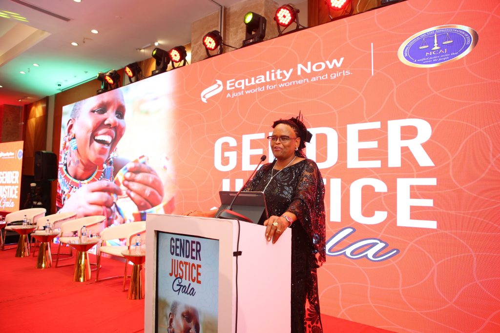 Chief Justice Martha Koome speaking at the inaugural Gender Justice Change Makers Awards Gala on November 29, 2024. PHOTO/@CJMarthaKoome/X 