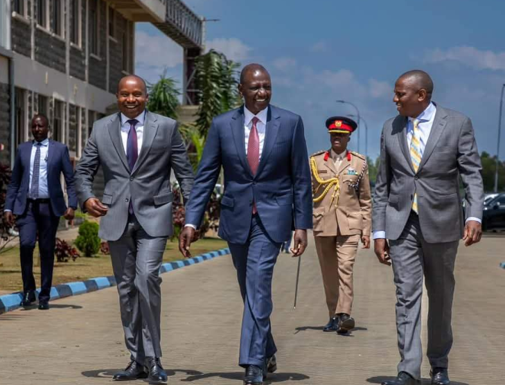 President William Ruto, Deputy President Kithure Kindiki and Kikuyu MP Kimani Ichung'wah on Friday, November 29, 2024. PHOTO/@KIMANIICHUNGWAH/C
