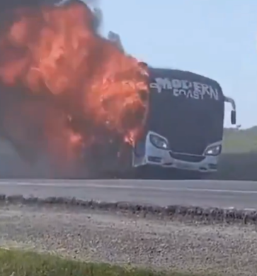 Modern Coast bus on fire on Saturday December 7, 2024. PHOTO/Screengrab by K24 Digital