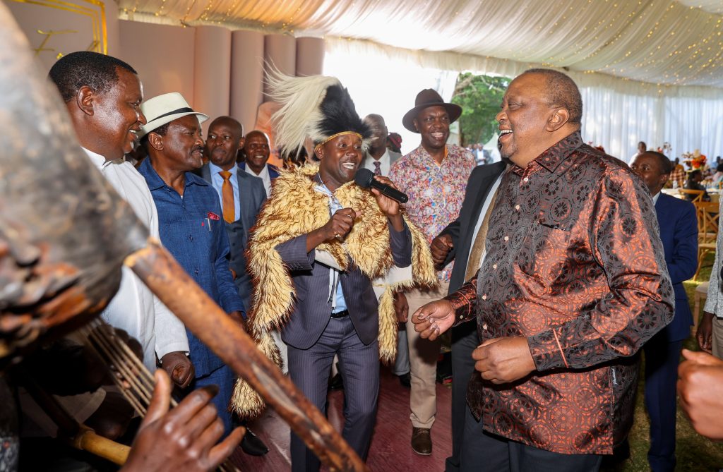 Uhuru dances during the wedding of Matiang'is daughter on December 27, 2024. PHOTO/@4thPresidentKE/X