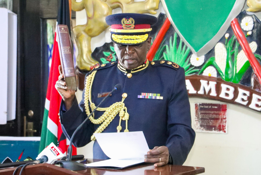 Inspector General of Police, Douglas Kanja on Thursday, September 19, 2024, during his swearing in ceremony. PHOTO/@NPSOfficial_KE/X