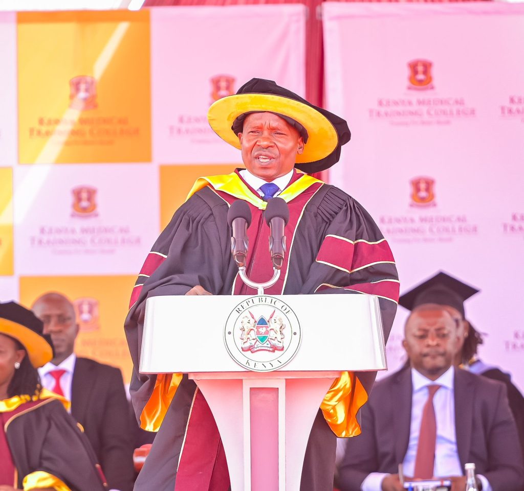 Deputy President Kithure Kindiki speaking at KMTC graduation ceremony on Thursday, December 5, 2024. PHOTO/@psmuthoni/X