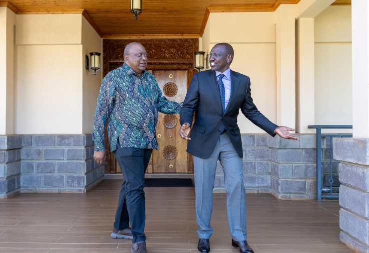 Former President Uhuru Kenyatta with President William Ruto. PHOTO/@WilliamsRuto/X