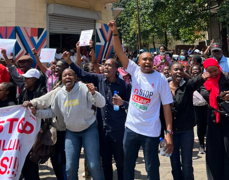 Activist Morara Kebaso joins the anti-femicide protest in Nairobi. PHOTO/@MoraraKebasoSnr/X