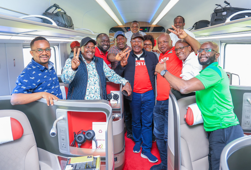 Kenyan legislators aboard the SGR premium coach on December 6, 2024. PHOTO/@HonWetangula/X