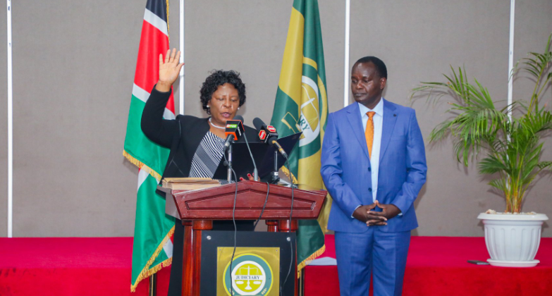 Former Deputy Chief Justice Nancy Baraza during her swearing-in on January 28, 2025. PHOTO/@ChiggaiCS/X