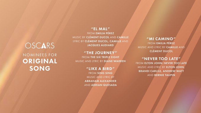 Oscars nominees for best original song. PHOTO/@TheAcademy/X