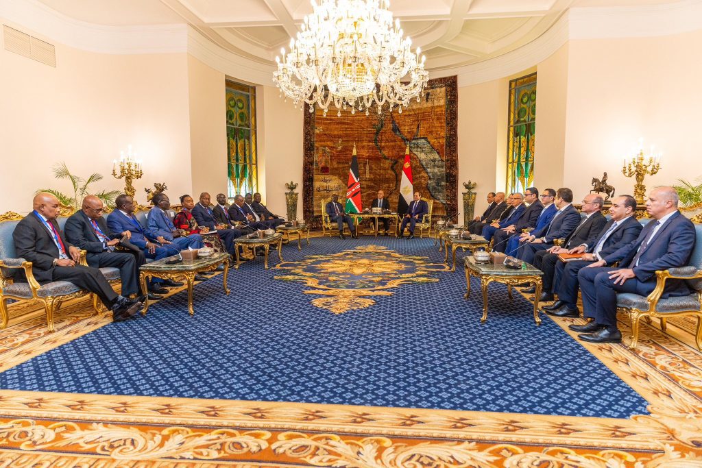 President William Ruto with Egyptian President Abdelfattah Elsisi at the Headquarters of the Presidency in Cairo.