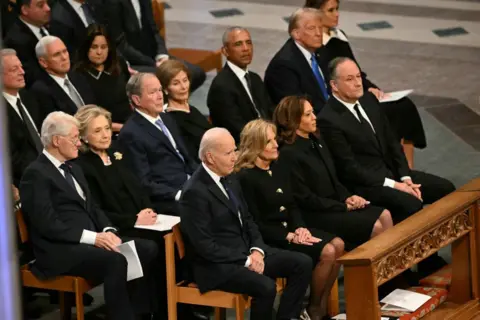 Getty Images Joe Biden, Kamala Harris, Donald Trump and Barack Obama were among the select group of politicians in attendance for Jimmy Carter's funeral.