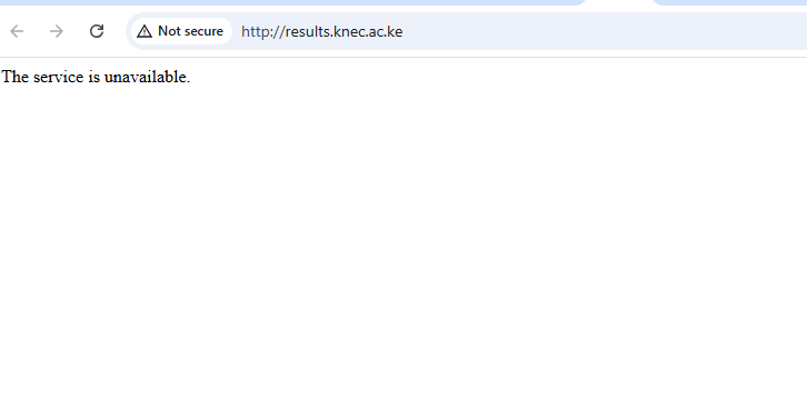 The error on the KNEC portal. PHOTO/Screengrab by K24 Digital