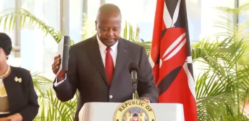 Agriculture Cabinet Secretary Mutahi Kagwe taking oath of office on Friday January 25, 2025. PHOTO/Screengrab by PD Digital/https://www.facebook.com/williamsamoei/videos/1106921567788049/