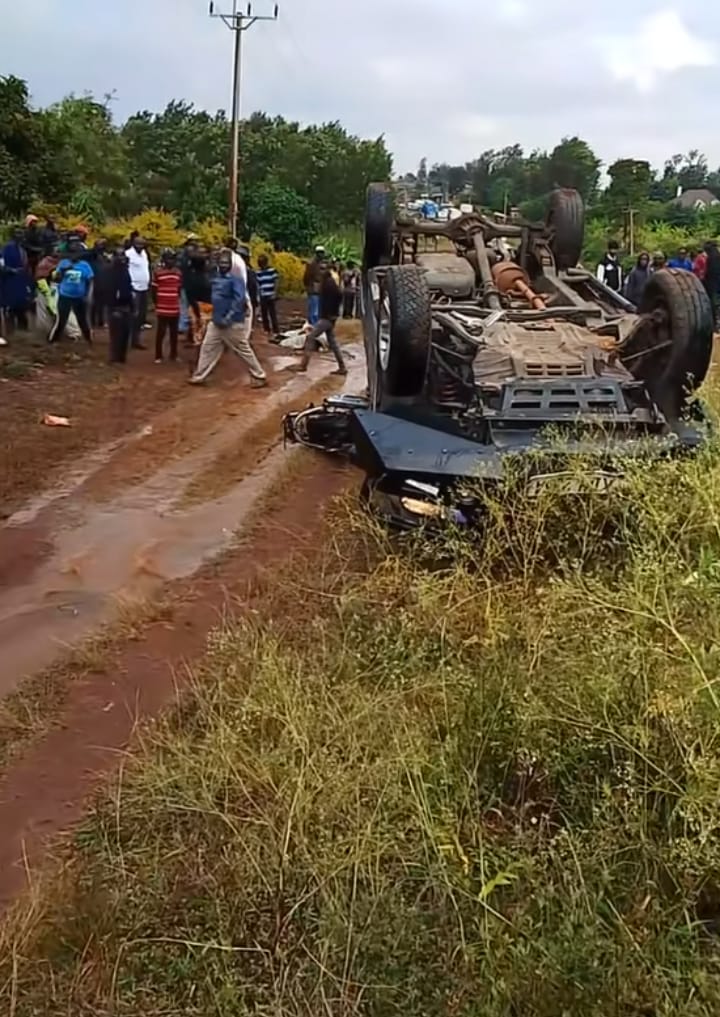 The Miraa Hilux, which was set ablaze by irate residents in Embu on Monday, January 27, 2025. PHOTO/Screengrab by K24 Digital of video posted on TikTok by user @Seeker.