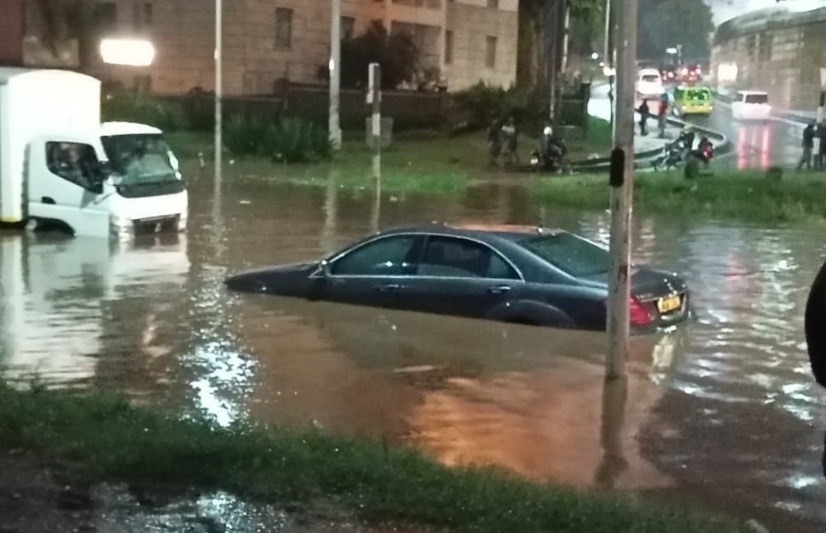 A flooded road in Nairobi after heavy rains pounded the city. PHOTO/Screengrab by K24 Digital