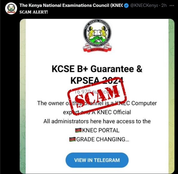 A scam scheme exposed by KNEC on Wednesday January 8, 2025. PHOTO/Screengrab by K24 Digital/@KNECKenya/X