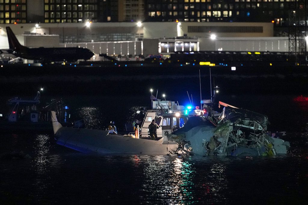 Wreckage of the plane that crashed in Washington DC. PHOTO/@andyharnik/X