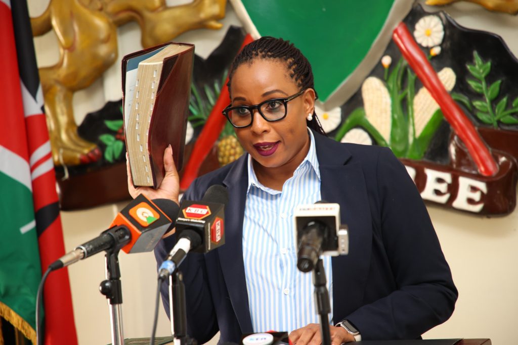 IEBC selection panellist Carolene Kituku during her swearing-in at the Supreme Court of Kenya on January 31, 2025. PHOTO/@Kenyajudiciary/X