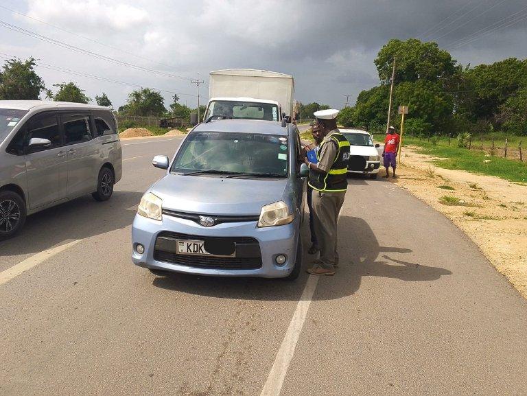 NTSA and police officers conduct inspection checks along the Mombasa-Malindi Highway. PHOTO/@ntsa_kenya/X