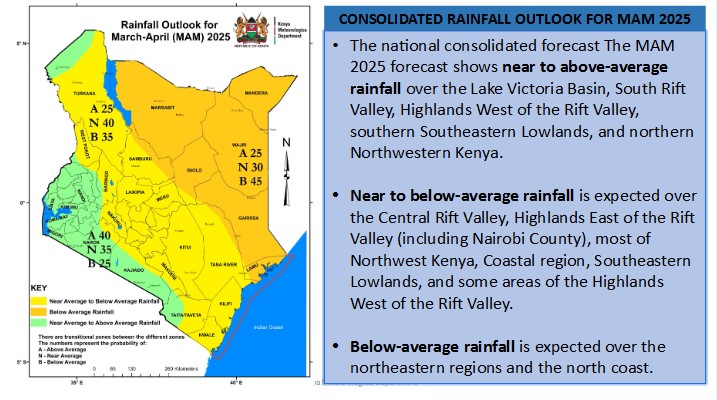 Part of the season weather outlook report shared on Wednesday January 29, 2025. PHOTO/Screengrab by K24 Digital/meteo.go.ke