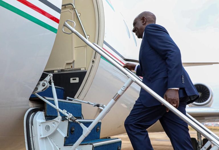 President William Ruto boards a plane as he departed for Tanzania on Tuesday, January 28, 2025.