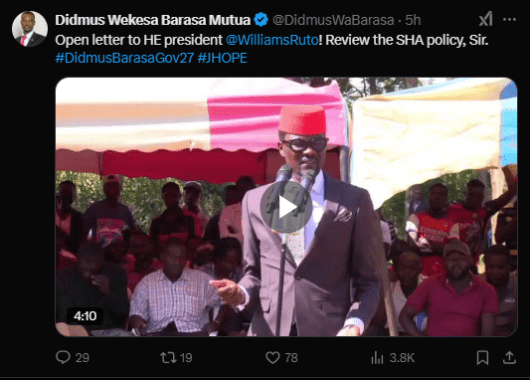 A post made by Barasa on Thursday, February 27, 2025, on his X account. PHOTO/Screengrab by K24 Digital from @DidmusWaBarasa
