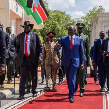 Presidet William Ruto in Juba, South Sudan, after he held talks with President Salva Kiir Mayardit and First Vice-President Riek Machar on the Tumaini Initiative peace process on November 6, 2024. PHOTO/@WilliamsRuto/X
