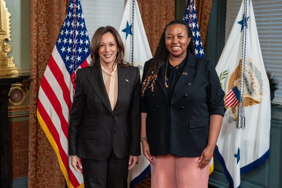 Polly Irungu and former VP Kamala Harris. PHOTO/@pollyirungu/X