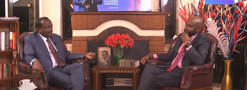 Wiper Party leader Kalonzo Musyoka speaking to Mark Masai on Monday February 3, 2025. PHOTO/Screengrab by K24 Digital/https://www.youtube.com/watch?v=e5JpkHxKJRo