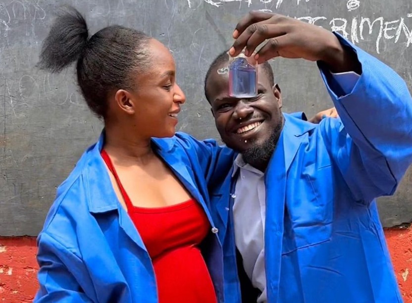 Kenyan comedian Mulamwah and his partner Ruth K during their gender reveal. PHOTO/@mulamwah/Instagram
