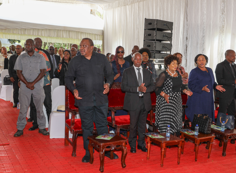 Former President Uhuru Kenyatta when he attended Kanja Waruru's interment ceremony held in Chaka, Nyeri County, on Saturday, February 1. PHOTO/@@4thPresidentKE/X
